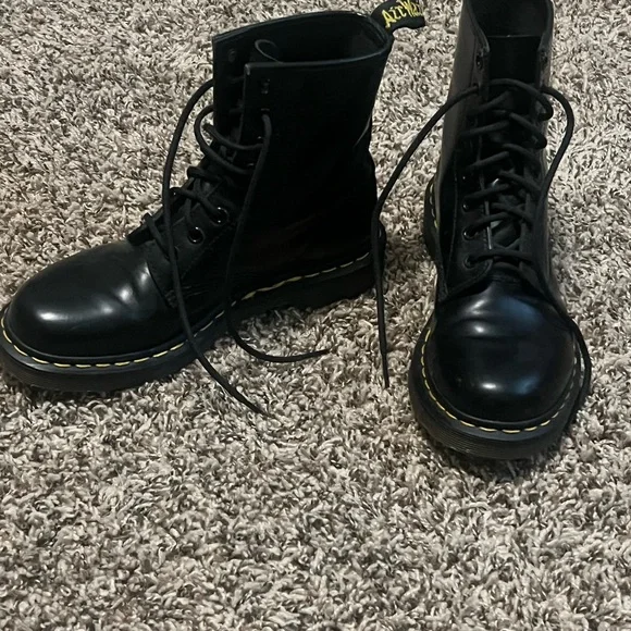 SOLD- Dr. Martens Black Lace-Up Patent Black Leather Boot - Picture 2 of 10